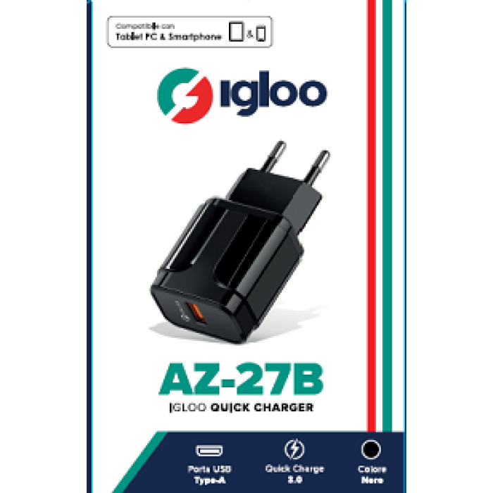 IGLOO AZ-27B IGLOO ADATTATORE MOBILE FAST CHARGE USB BLACK