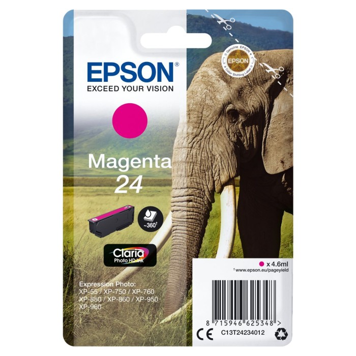 EPSON C13T24234012 24 ELEPHANT CLARIA PHOTO HD SINGLE MAGENTA INK