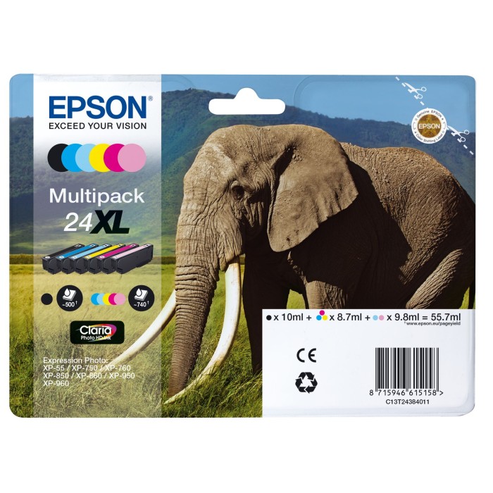 EPSON C13T24384011 24XL ELEPHANT CLARIA PHOTO HD MULTIPACK 6-COLOURS