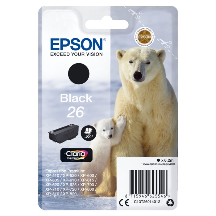 EPSON C13T26014012 26 POLAR BEAR CLARIA PREMIUM SINGLE BLACK INK