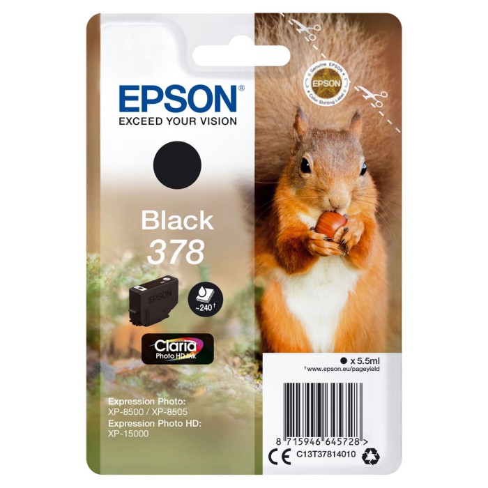 EPSON C13T37814010 378 SQUIRREL CLARIA PHOTO HD SINGLE BLACK INK