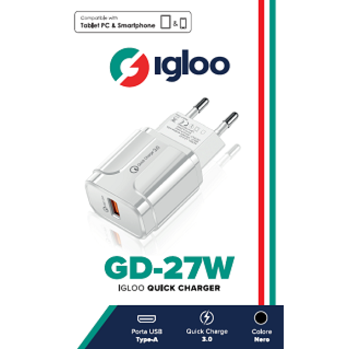 IGLOO GD-27W IGLOO ADATTATORE MOBILE FAST CHARGE USB WHITE