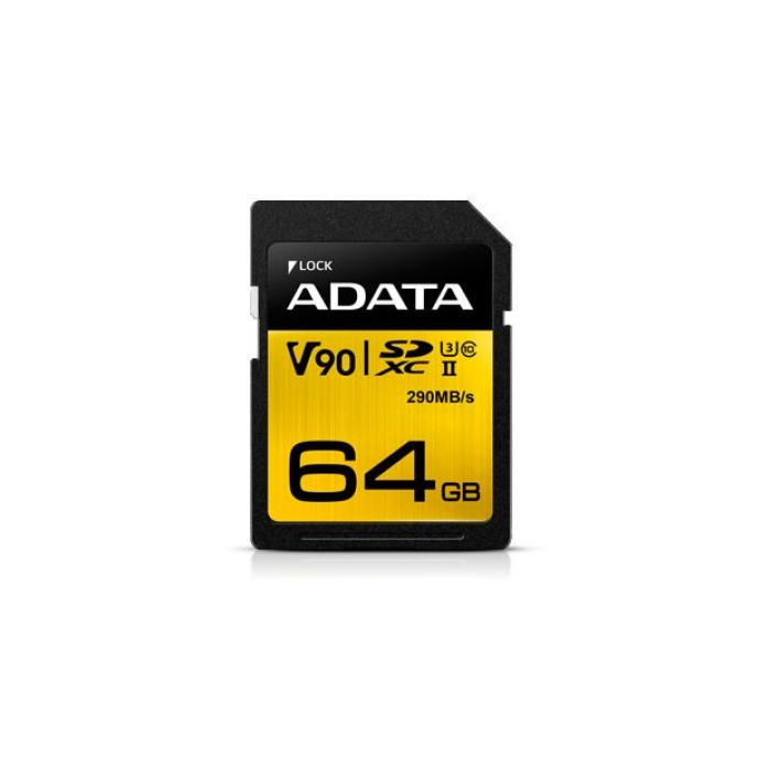 ADATA TECHNOLOGY B.V. ASDX64GUII3CL10-C ADATA SD 64GB UHS-II U3 C10 V90 290-260MB/S
