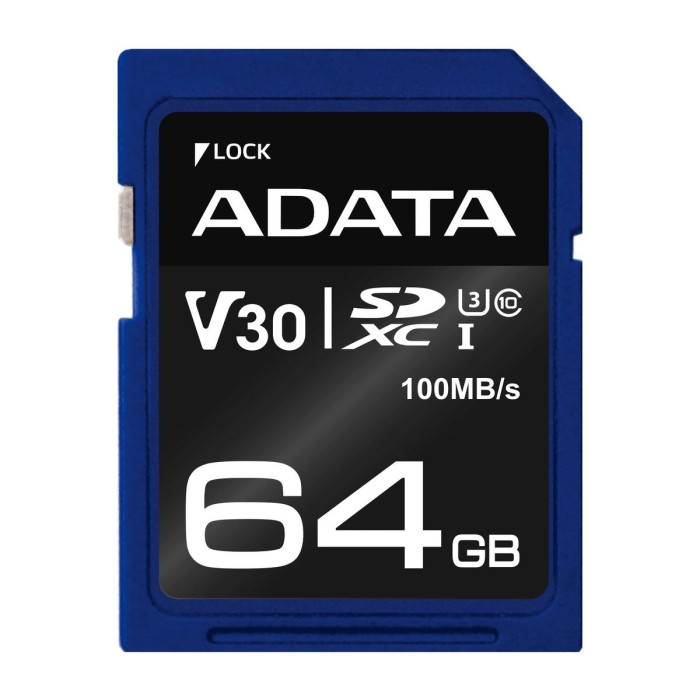 ADATA TECHNOLOGY B.V. ASDX64GUI3V30S-R ADATA SDXC 64GB UHS-I U3 V30S 100-75MB/S